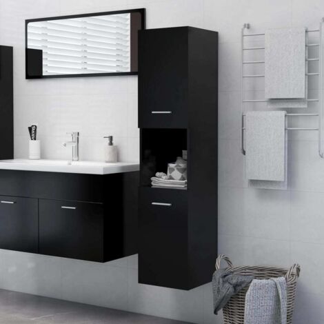 Armoire de salle de bain Noir 30x30x130 cm Bois d’ingénierie vidaXL