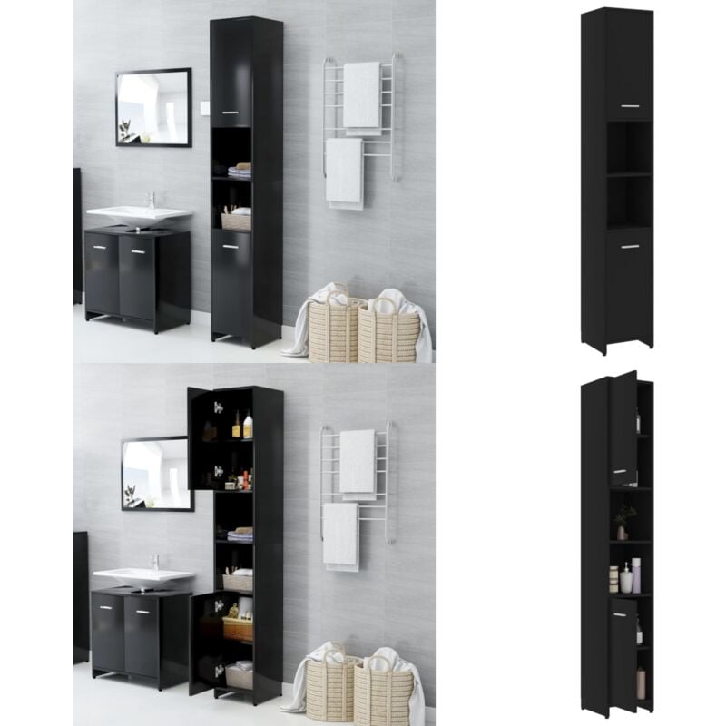 Armoire de salle de bain Noir 30x30x183,5 cm Bois d'ingénierie - Meuble Salle De Bain - Armoire Salle De Bain - Rangement Salle De Bain - Meuble Noir