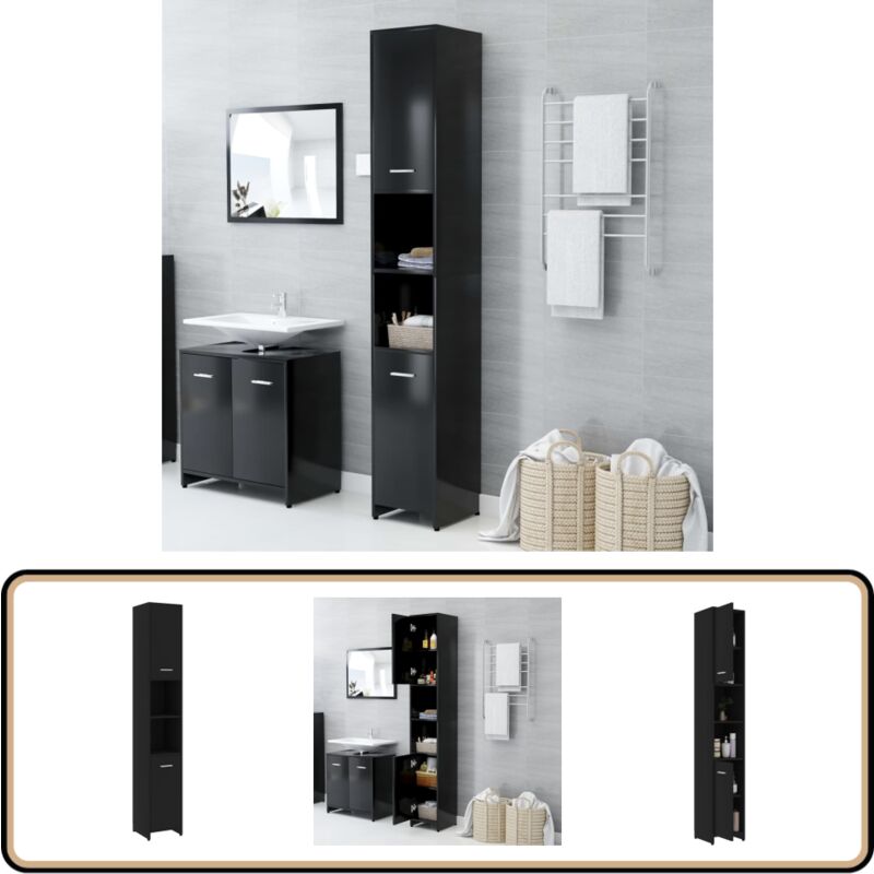 Armoire de salle de bain Noir 30x30x183,5 cm Bois d'ingénierie - Meuble Salle De Bain - Armoire Salle De Bain - Rangement Salle De Bain - Meuble Noir