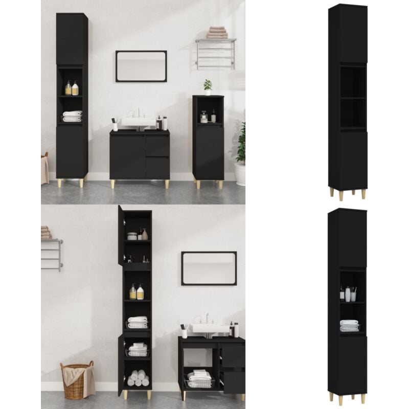 Vidaxl - Armoire de salle de bain noir 30x30x190 cm bois d'ingénierie - Meuble De Salle De Bain - Armoire De Salle De Bain - Rangement Salle De Bain