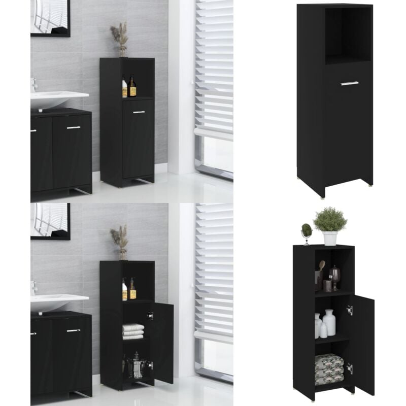 Armoire de salle de bain Noir 30x30x95 cm Bois d'ingénierie - Armoire De Salle De Bain - Meuble Salle De Bain - Rangement Salle De Bain - Commode