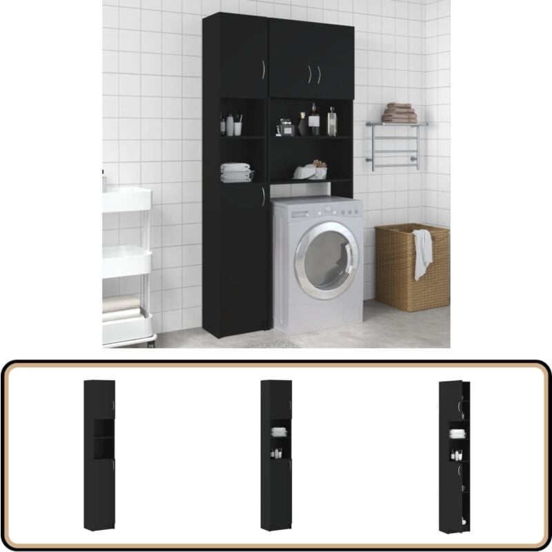 Armoire de salle de bain Noir 32x25,5x190 cm Bois d'ingénierie - Meuble Salle De Bain - Armoire Salle De Bain - Rangement Salle De Bain - Armoire