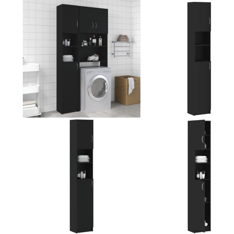 Vidaxl - Armoire de salle de bain Noir 32x25,5x190 cm Bois d'ingénierie - Meuble Salle De Bain - Armoire Salle De Bain - Rangement Salle De Bain