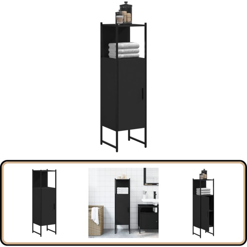 Vidaxl - Armoire de salle de bain noir 33x33x120,5 cm bois d'ingénierie - Armoire De Salle De Bain - Meuble De Salle De Bain - Rangement Salle De