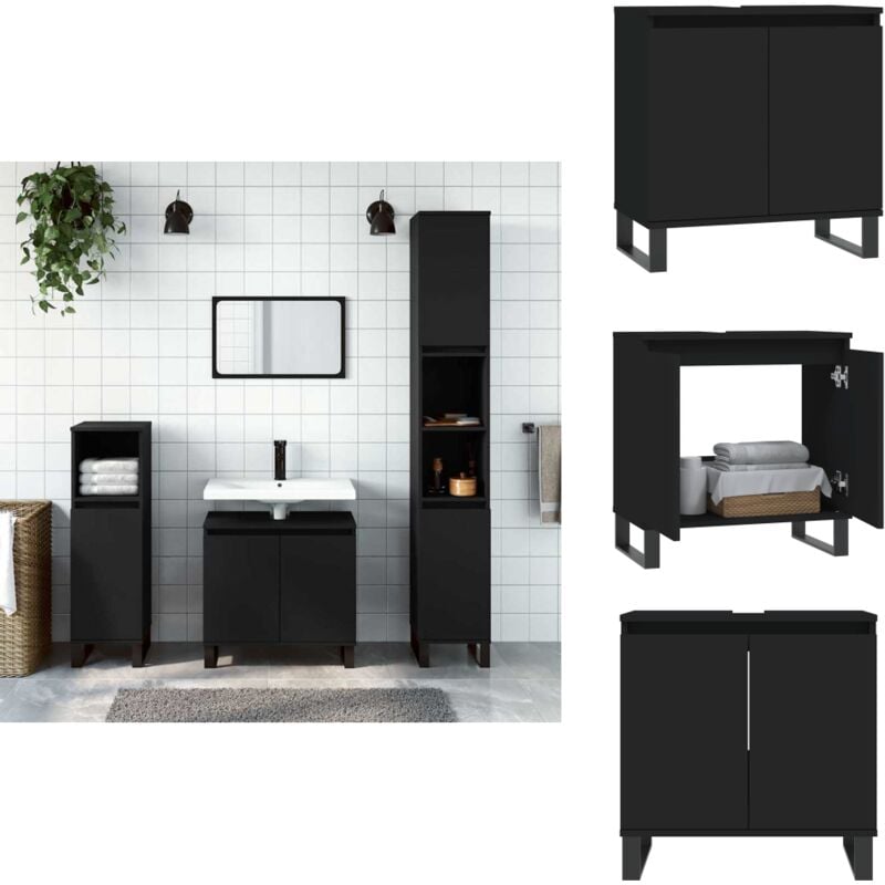 Vidaxl - Armoire de salle de bain noir 58x33x60 cm bois d'ingénierie - Meuble De Salle De Bain - Armoire De Salle De Bain - Rangement Salle De Bain