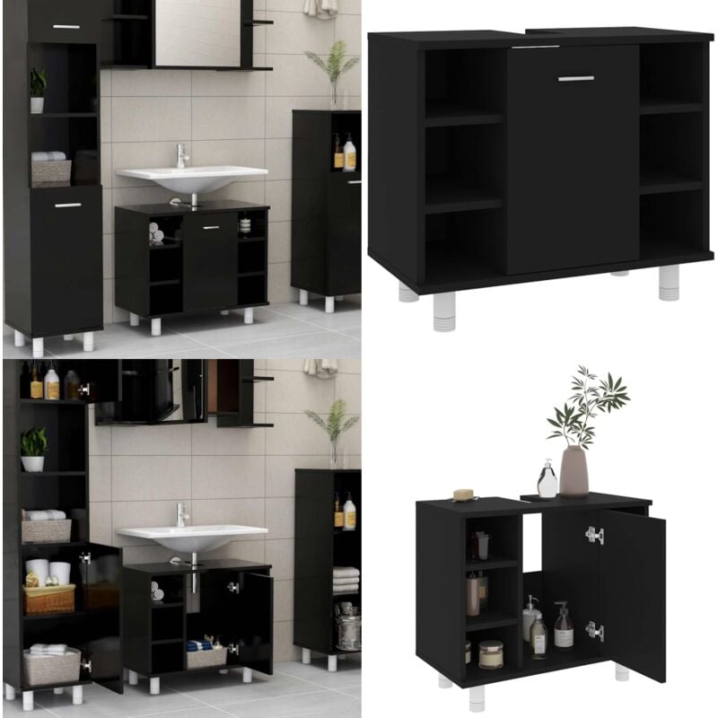 Armoire de salle de bain Noir 60x32x53,5 cm Bois d'ingénierie - Meuble Salle De Bain - Armoire Salle De Bain - Rangement Salle De Bain - Meuble Noir