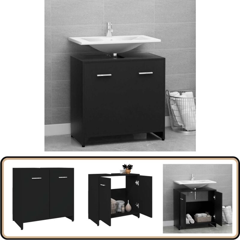 Armoire de salle de bain noir 60x33x61 cm Bois d'ingénierie - Armoire De Salle De Bain - Meuble Salle De Bain - Rangement Salle De Bain - Armoire