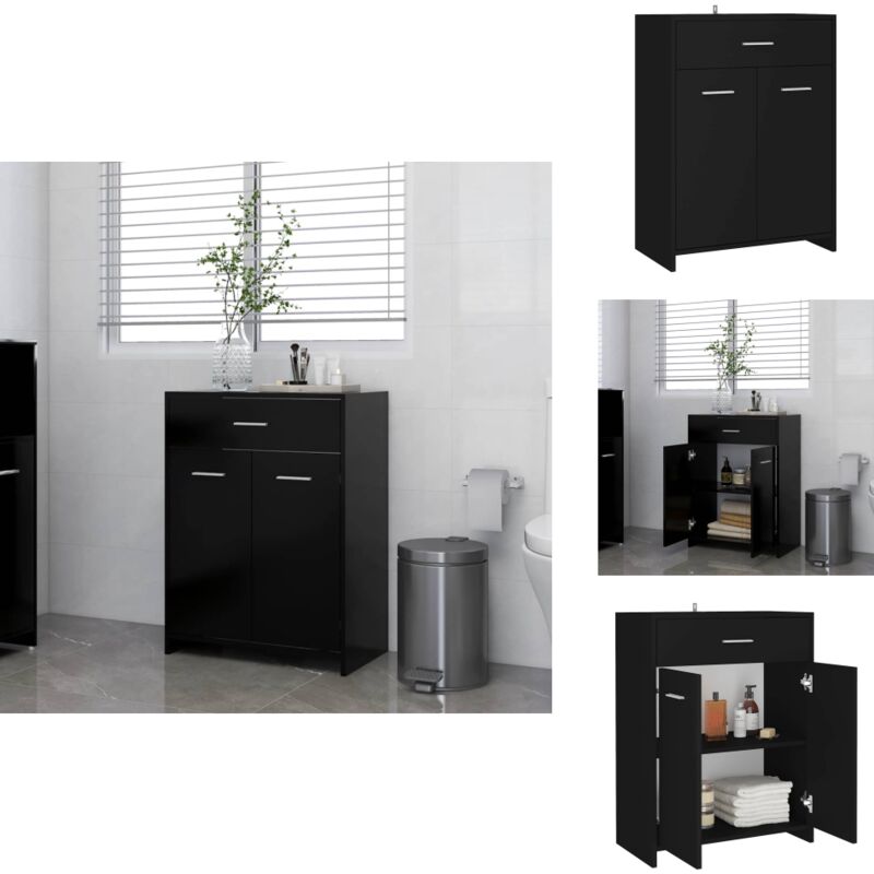 Armoire de salle de bain noir 60x33x80 cm bois d'ingénierie - Armoire De Salle De Bain - Meuble Salle De Bain - Rangement Salle De Bain - Armoire