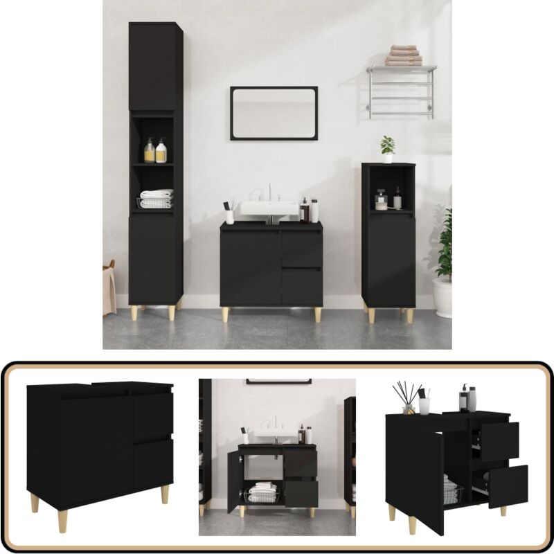 Vidaxl - Armoire de salle de bain noir 65x33x60 cm bois d'ingénierie - Meuble De Salle De Bain - Armoire De Salle De Bain - Rangement Salle De Bain