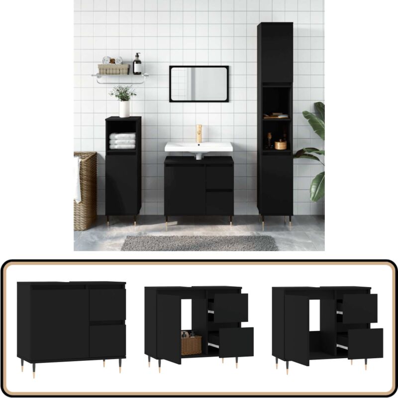 Vidaxl - Armoire de salle de bain noir 65x33x60 cm bois d'ingénierie - Meuble De Salle De Bain - Armoire De Salle De Bain - Rangement Salle De Bain