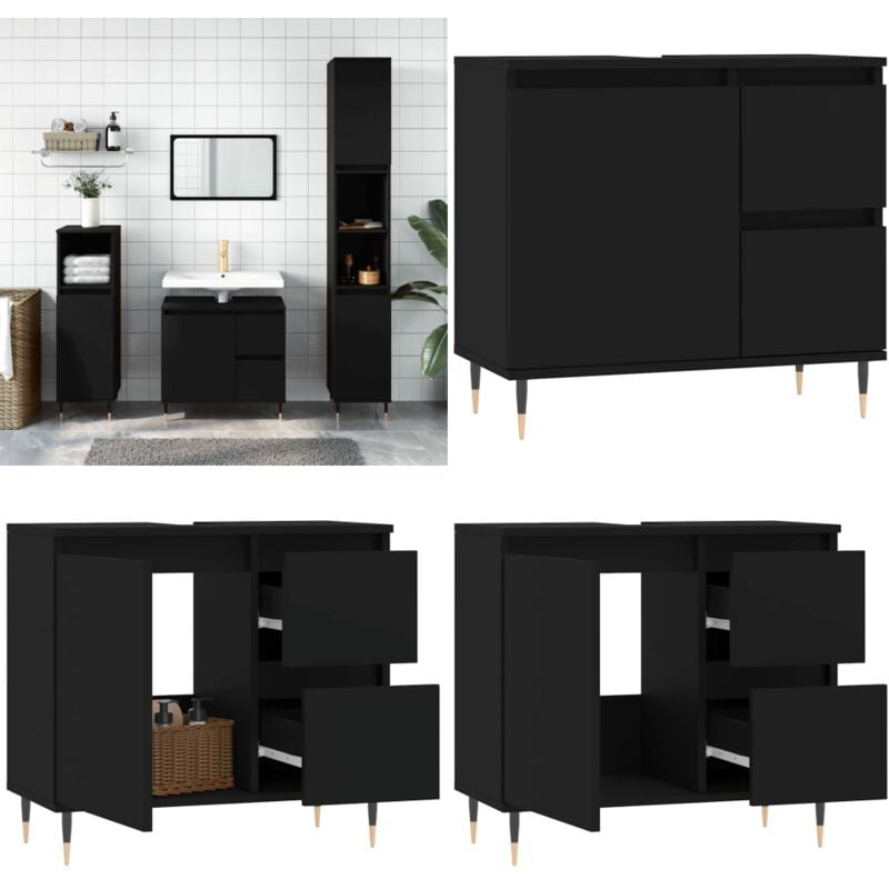 Vidaxl - Armoire de salle de bain noir 65x33x60 cm bois d'ingénierie - Meuble De Salle De Bain - Armoire De Salle De Bain - Rangement Salle De Bain
