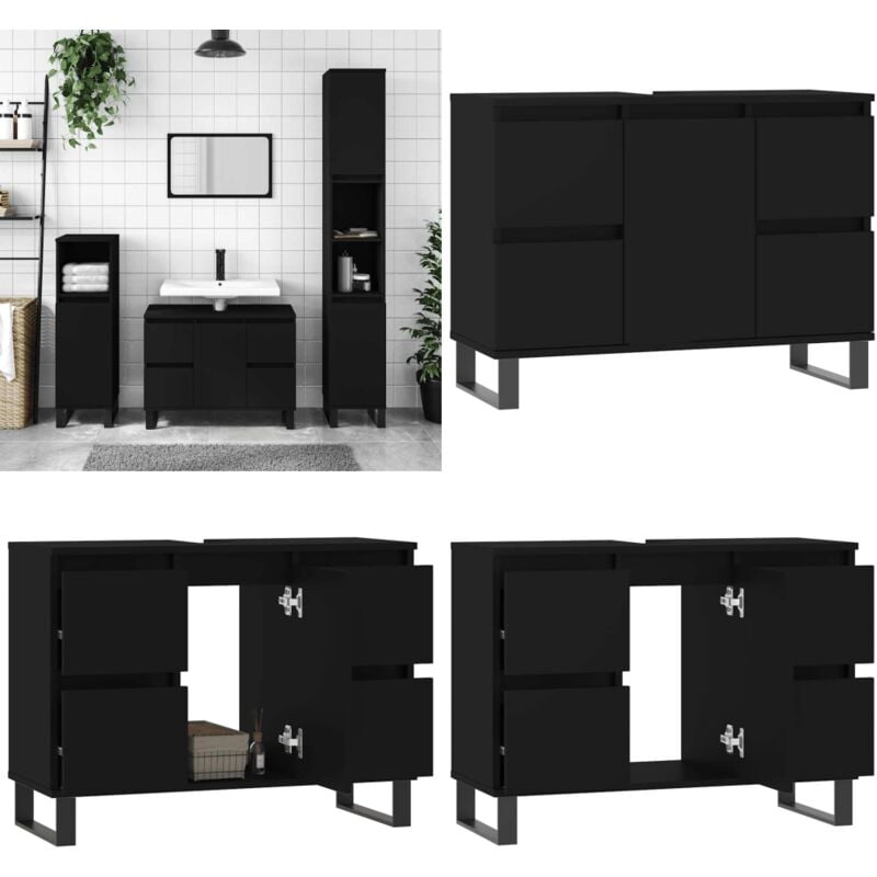 Armoire de salle de bain noir 80x33x60 cm bois d'ingénierie - Meuble De Salle De Bain - Armoire De Salle De Bain - Rangement Salle De Bain - Meuble