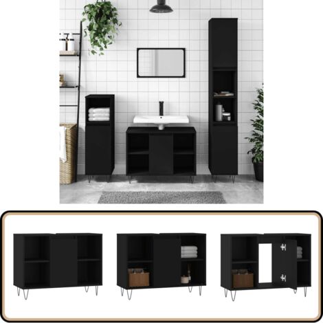 Armoire de salle de bain noir 80x33x60 cm bois d'ingénierie - Meuble De Salle De Bain - Armoire De Salle De Bain - Rangement Salle De Bain - Commode Salle De Bain - Design Industriel
