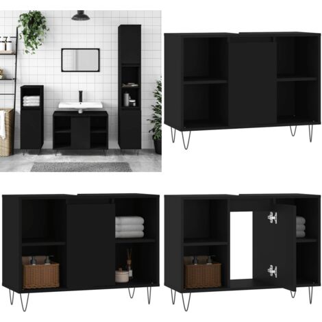 Armoire de salle de bain noir 80x33x60 cm bois d'ingénierie - Meuble De Salle De Bain - Armoire De Salle De Bain - Rangement Salle De Bain - Commode Salle De Bain - Design Industriel - Home & Living