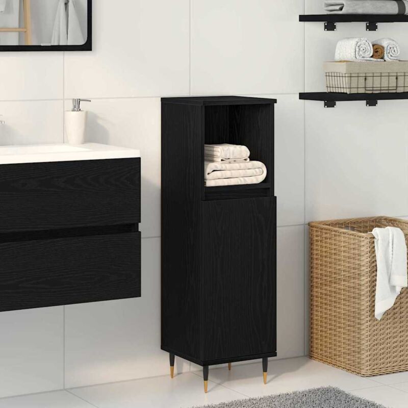 Torana - Meuble de Salle de Bain avec porte Chêne noir 30 x 30 x 100 cm