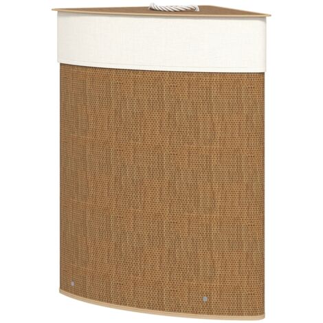 Armoire de salle de bain, Panier à linge d'angle en bambou avec couvercle, avec 2 étagères, für salle de bain, pratique & moderne