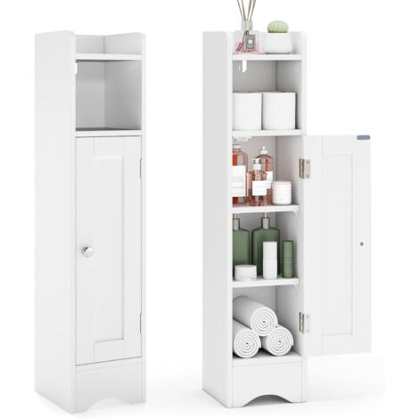 Armoire de Salle de Bain, Petite Meuble de Rangement autoportante avec Porte, Armoire de Rangement étroite avec étagères réglables pour Petits espaces (Blanc)