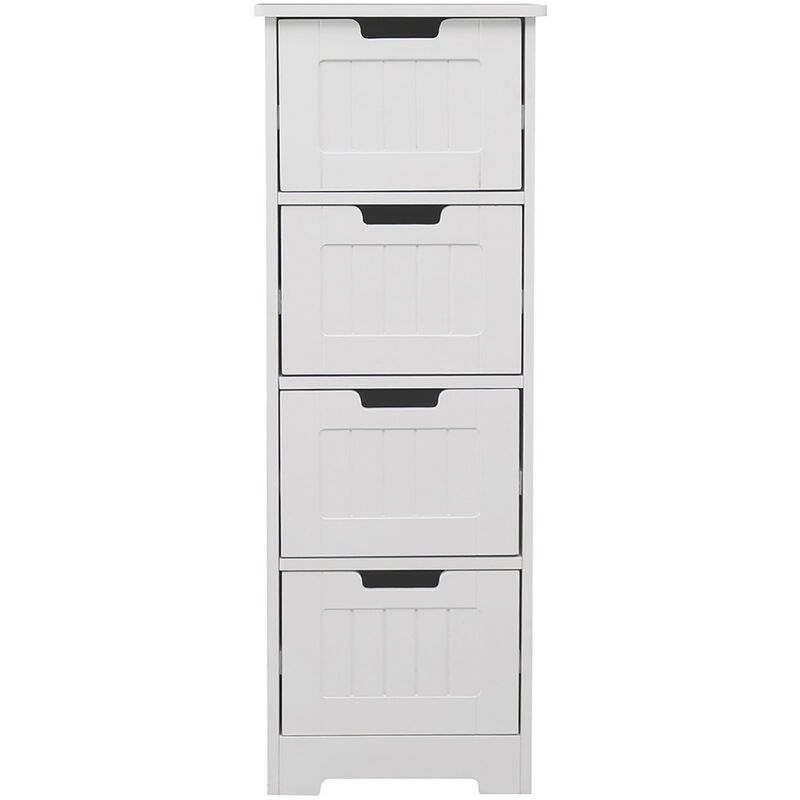Armoire De Salle De Bain, Rangement Multifonctionnel Pour Salle De Bain, 4 Tiroirs, Blanc