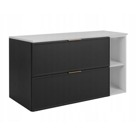 Armoire de salle de bain - SLIM - 100,6 cm - Gris foncé - 3 couleurs de poignées incluses GRATUITEMENT - avec plateau et étagère blancs - Suspendue