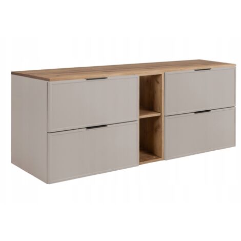Armoire de salle de bain - SLIM - 140,6 cm - Cachemire - 3 couleurs de poignées incluses GRATUITEMENT - avec plateau et étagère marron - Suspendue
