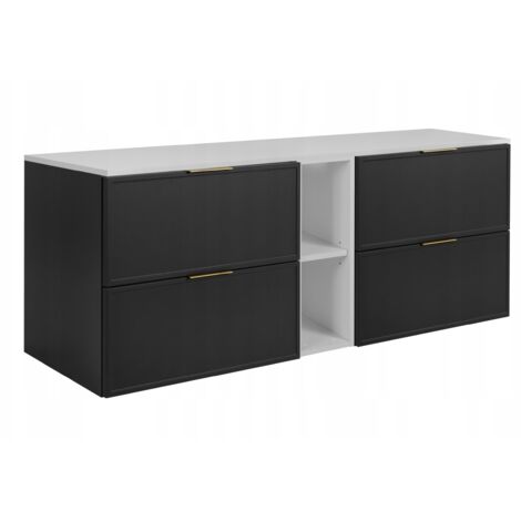 Armoire de salle de bain - SLIM - 140,6 cm - Gris foncé - 3 couleurs de poignées incluses GRATUITEMENT - avec plateau et étagère blancs - Suspendue
