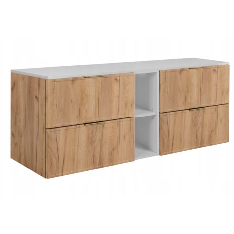 Armoire de salle de bain - SLIM - 140,6 cm - Marron - 3 couleurs de poignées incluses GRATUITEMENT - avec plateau et étagère blancs - Suspendue