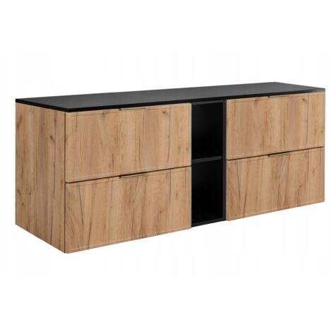Armoire de salle de bain - SLIM - 140,6 cm - Marron - 3 couleurs de poignées incluses GRATUITEMENT - avec plateau et étagère gris foncé - Suspendue