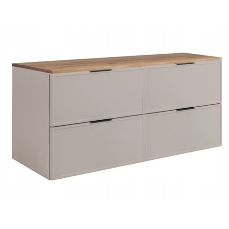 Armoire de salle de bain - SLIM - 160,6 cm - Cachemire - 3 couleurs de poignées incluses GRATUITEMENT - avec plateau marron - 4 tiroirs - Suspendu