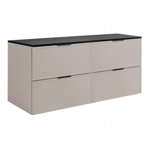 Armoire de salle de bain - SLIM - 160,6 cm - Cachemire - 3 couleurs de poignées incluses GRATUITEMENT - avec plateau noir - 4 tiroirs - Suspendu