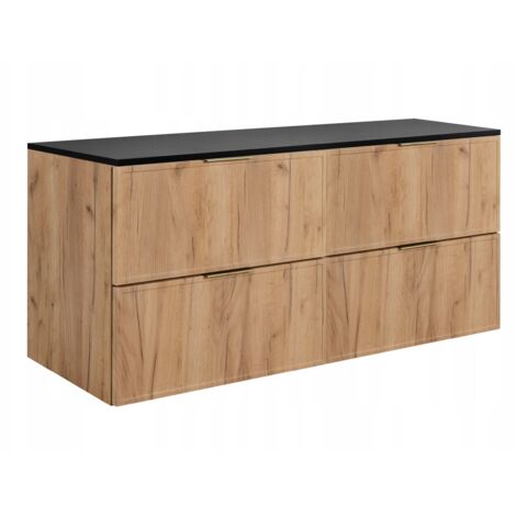 Armoire de salle de bain - SLIM - 160,6 cm - Marron - 3 couleurs de poignées incluses GRATUITEMENT - avec plateau noir - 4 tiroirs - Suspendu