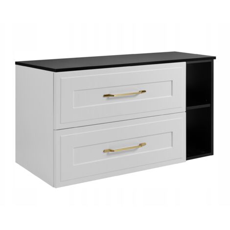 Armoire de salle de bain suspendue - 80 cm - blanc, noir - MDF - avec 2 tiroirs et étagère - Moderne
