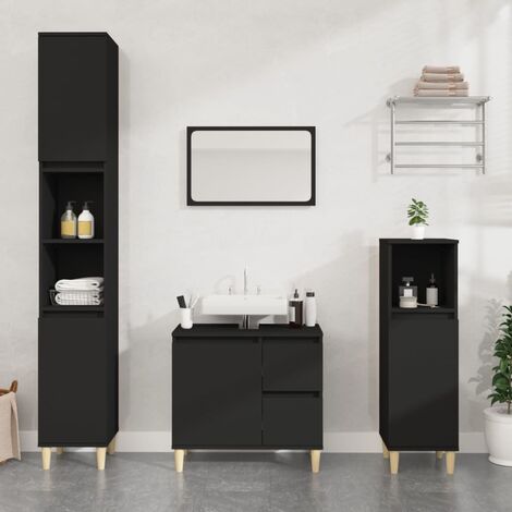 Armoire de salle de bain Vintage,Aromire de rangement Toilette noir 30x30x100 cm bois d'ingénierie -56669 - Noir