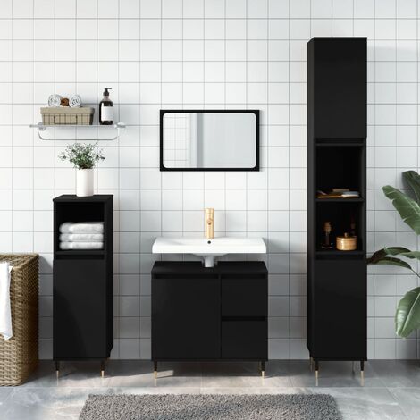 Armoire de salle de bain Vintage,Aromire de rangement Toilette noir 30x30x190 cm bois d'ingénierie -55407 - Noir