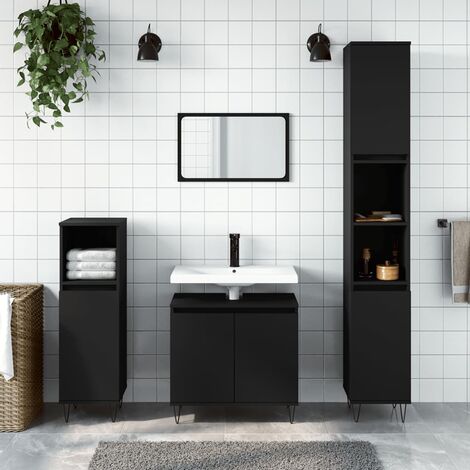 Armoire de salle de bain Vintage,Aromire de rangement Toilette noir 58x33x60 cm bois d'ingénierie -67564 - Noir