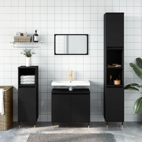 Armoire de salle de bain Vintage,Aromire de rangement Toilette noir 58x33x60 cm bois d'ingénierie -73322 - Noir