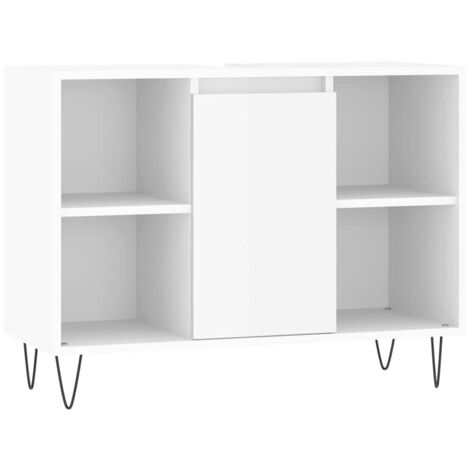 Armoire de salle de bain,Meuble de Rangement,style industriel blanc brillant 80x33x60 cm -59414