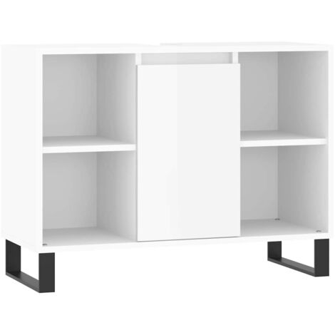 Armoire de salle de bain,Meuble de Rangement,style industriel blanc brillant 80x33x60 cm -77735