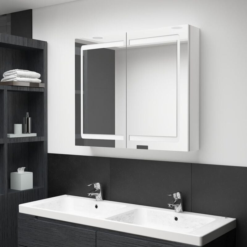 Design In - Armoire de salle de bain,Meuble de salle de bain à miroir led Blanc brillant 80x12x68cm CFW253250