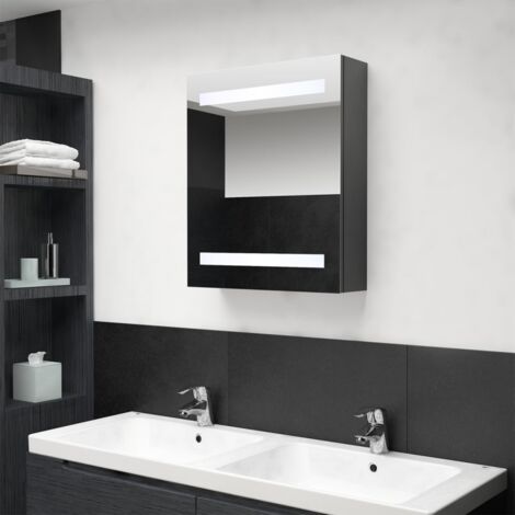 Armoire de salle de bain，Meuble de salle de bain à miroir LED gris 50x14x60 cm CFW371299