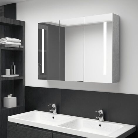 Armoire de salle de bain，Meuble de salle de bain à miroir LED Gris béton 89x14x62 cm CFW710989
