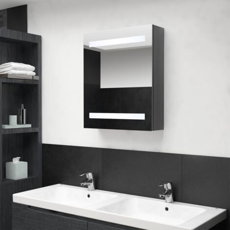 Armoire de salle de bain，Meuble de salle de bain à miroir LED Gris brillant 50x14x60 cm CFW949923
