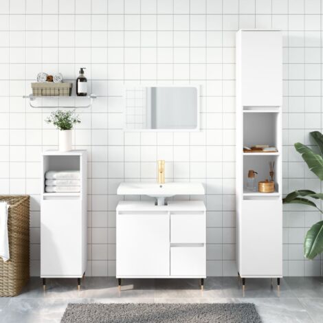 Armoire de salle de bain，Meuble de salle de bain blanc 30x30x190 cm bois d'ingénierie CFW645582