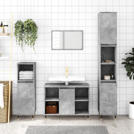 Armoire de salle de bain，Meuble de salle de bain gris béton 30x30x100 cm CFW764119