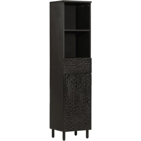 Armoire de salle de bain，Meuble de salle de bain noir 38x33x160 cm bois massif manguier CFW859321