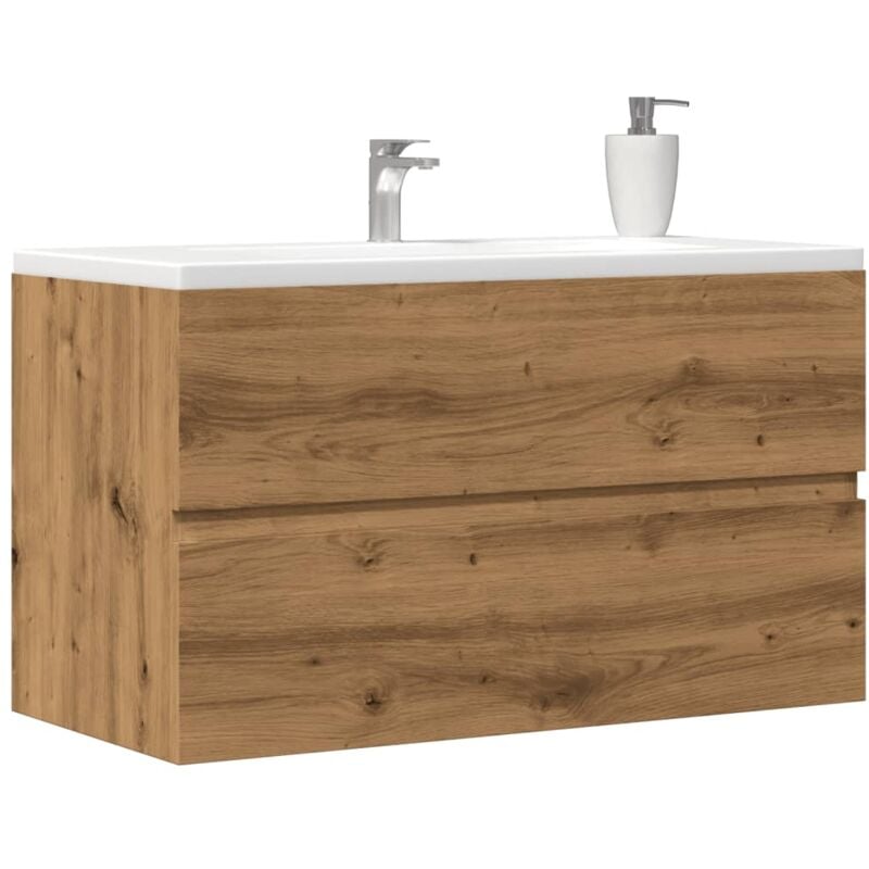 Design In - Armoire de salle de bain,Meuble de salle de bain suspendue chêne artisanal 80x38,5x45cm CFW13568