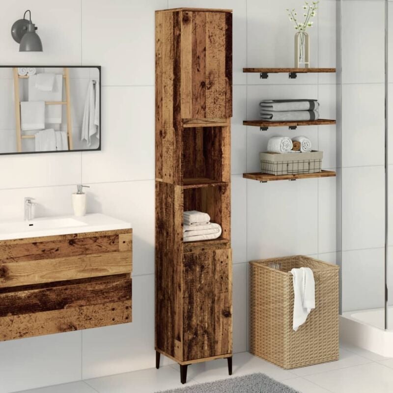 Armoire de salle de bain,Meuble de salle de bain vieux bois 30x30x190cm bois ingénierie CFW55105