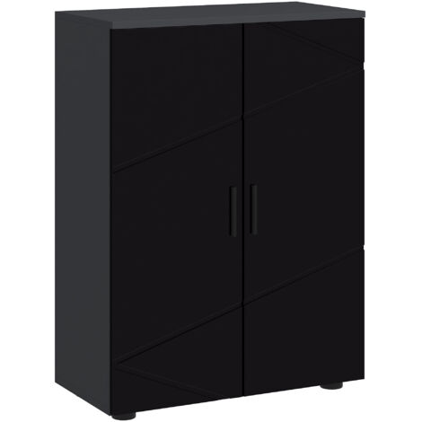 Armoire de Salle de Bains 2 Portes en Bois, 3 Étagères, Fermeture Amortie, 60x30x82cm, Noir Brillant