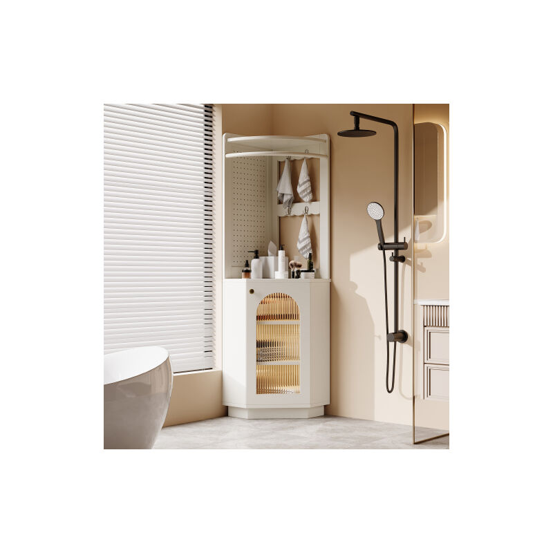 Armoire de salle de bains avec barres lumineuses, meubles de salle de bains, armoire d'angle avec compartiment de rangement, compartiment ouvert avec