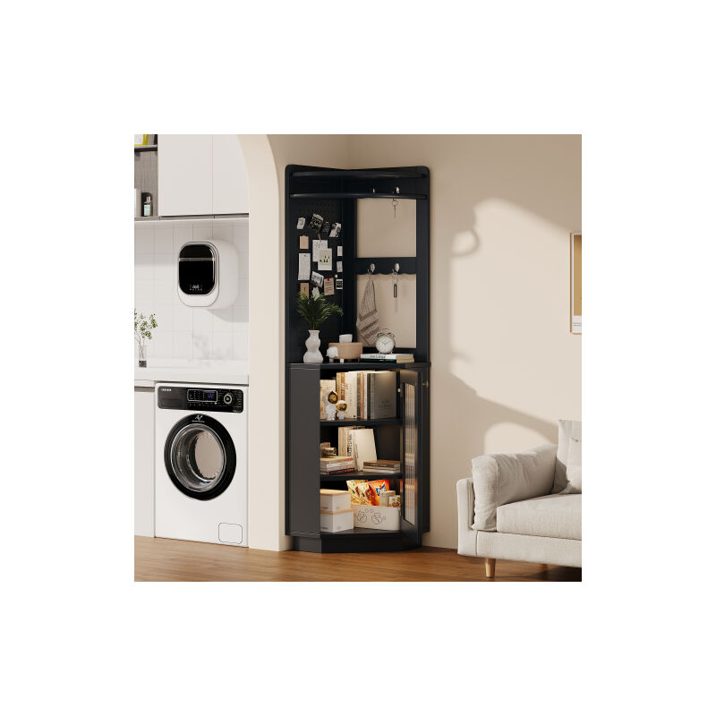 Armoire de salle de bains avec barres lumineuses, meubles de salle de bains, armoire d'angle avec compartiment de rangement, compartiment ouvert avec