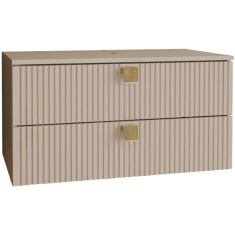 Armoire de salle de bains murale pour lavabo Panium, Brun clair, Murale, Le nombre de portes: 0, 42x80x46cm, MDF, Stratifié, Nombre de tiroirs: 2